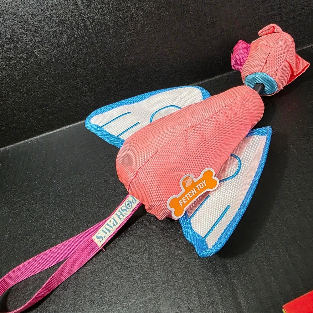 Posh‎ Paws Flying Pig Slingshot Dog Fetch Toy Pink Blue Wings NEW